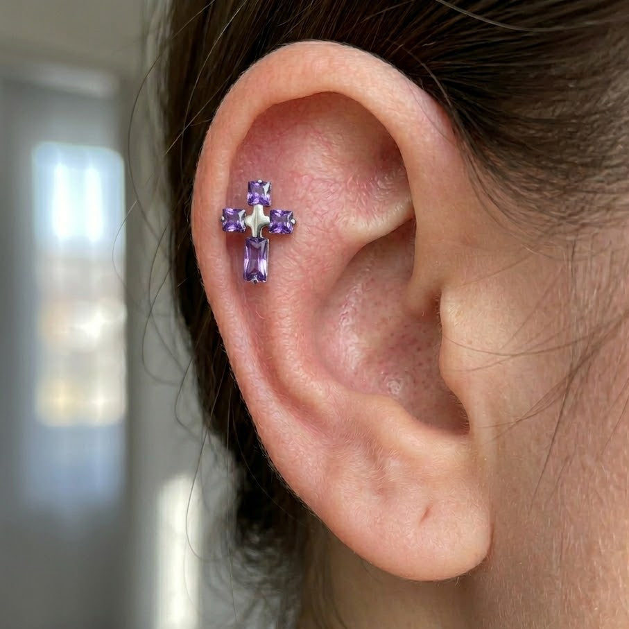 Titanový labret 'Purple Cross'
