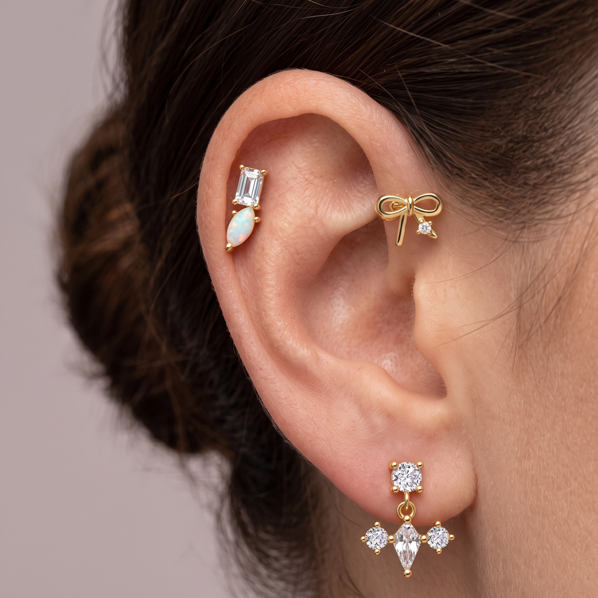 Piercing náušnice mašlička se zirkonem Ag 925