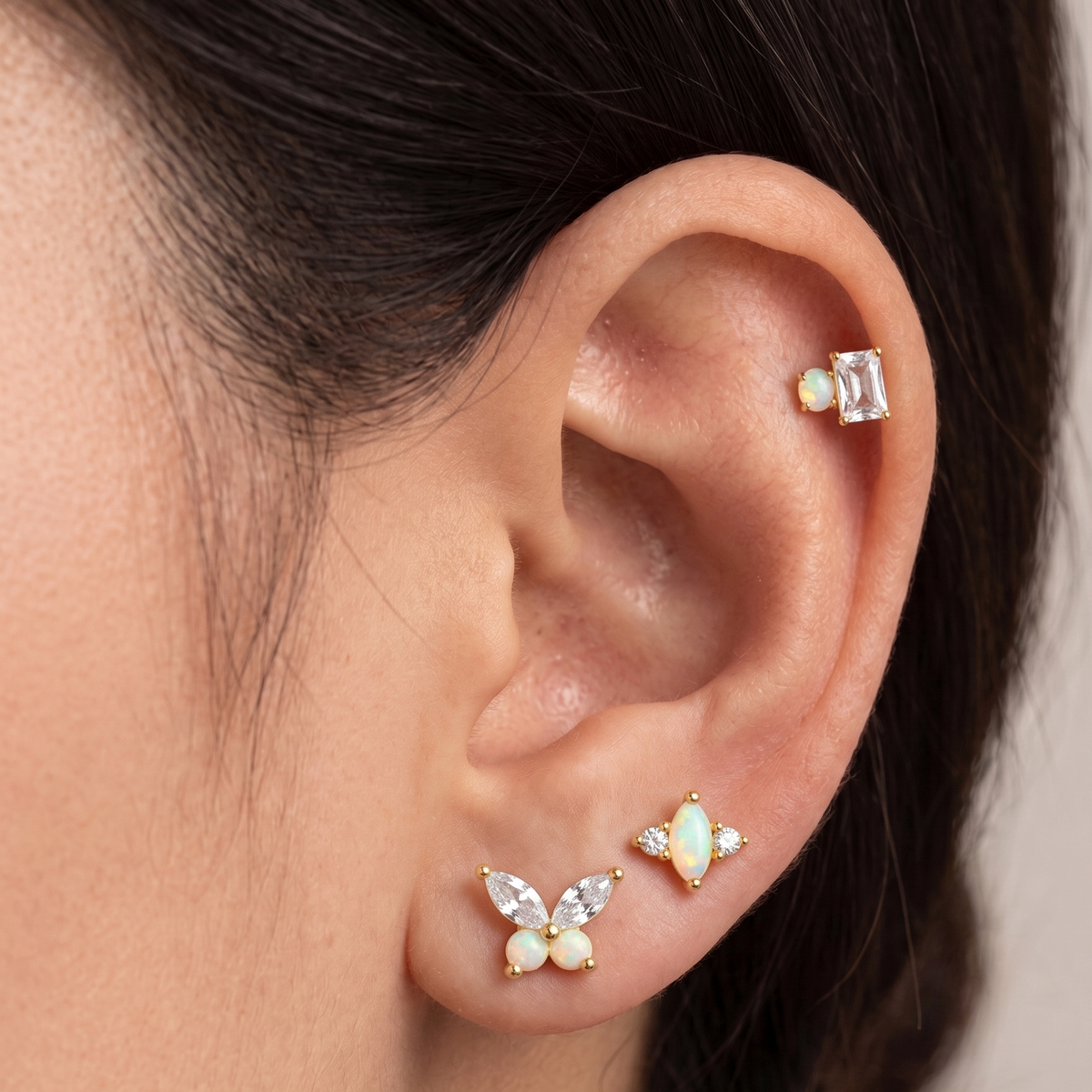 Piercing náušnice opál markýza Ag 925