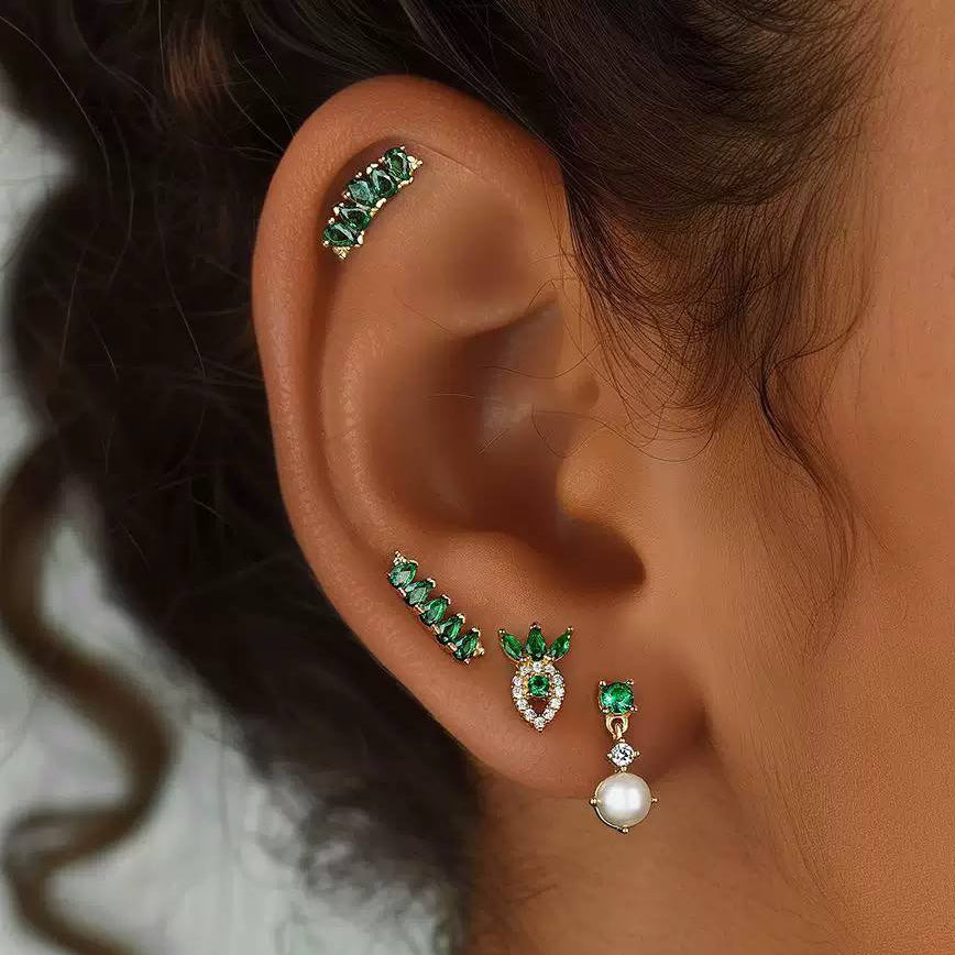 Piercing náušnice zirkon kapky smaragd Ag 925