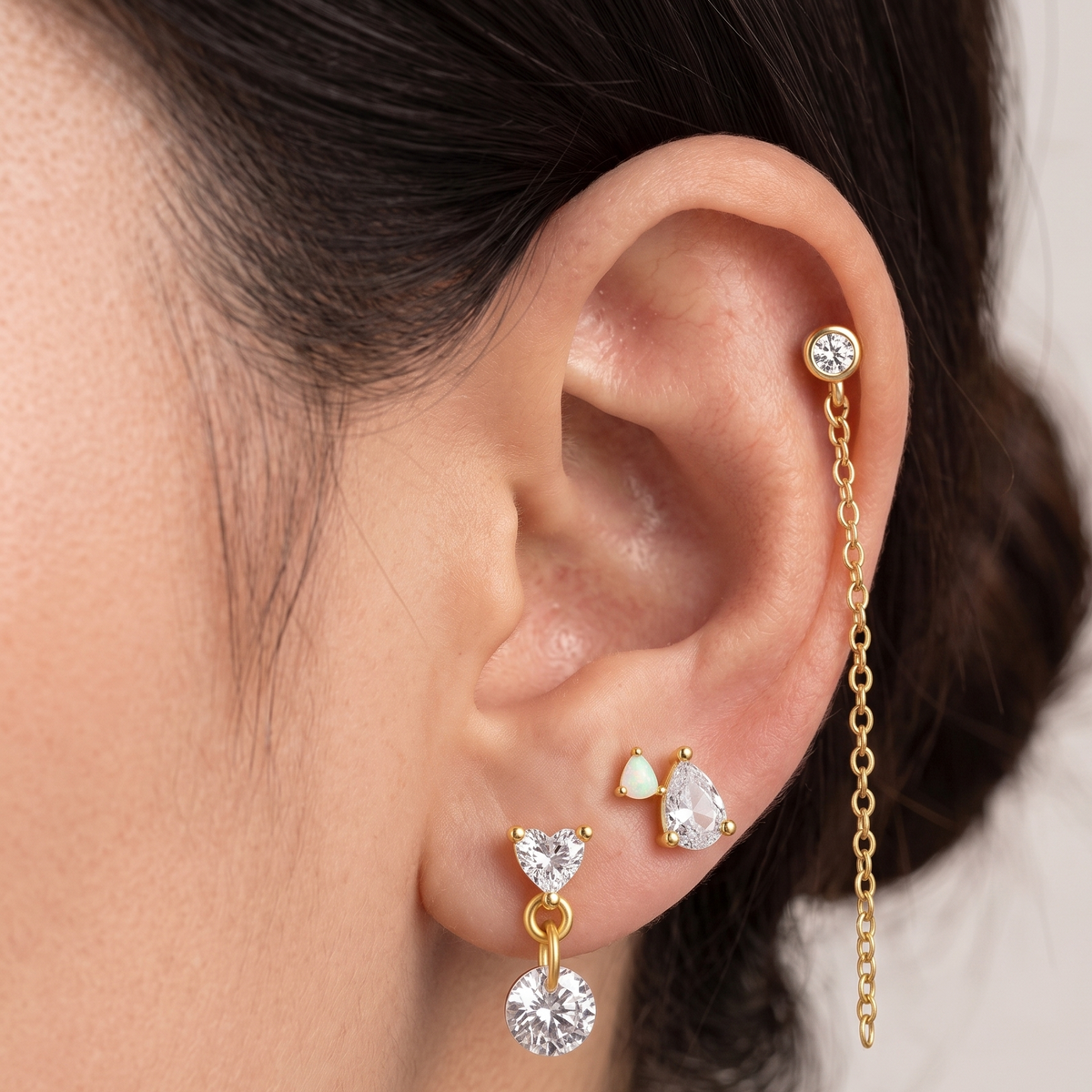 Piercing náušnice Zirconia Bezel řetízek Ag 925