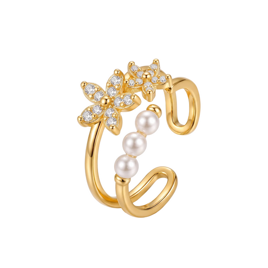 Zlatá květinová náušnice typu ear cuff