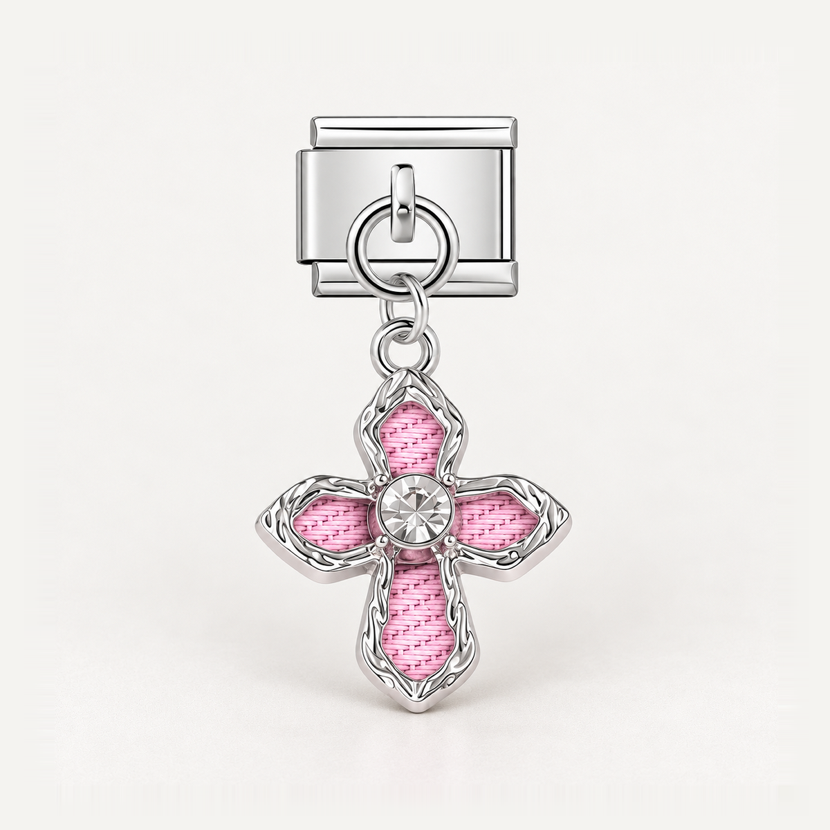 Prívesok Strieborný krížik s ružovým vzorom