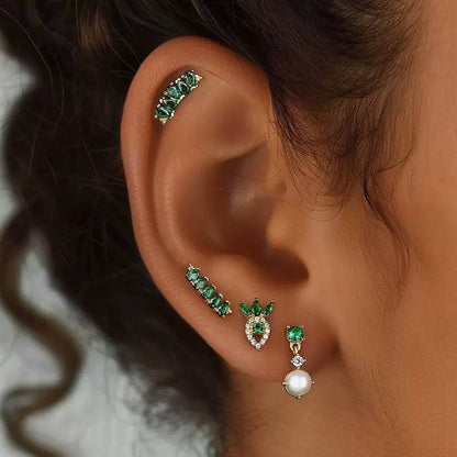 Piercing náušnice zirkon kapky smaragd Ag 925