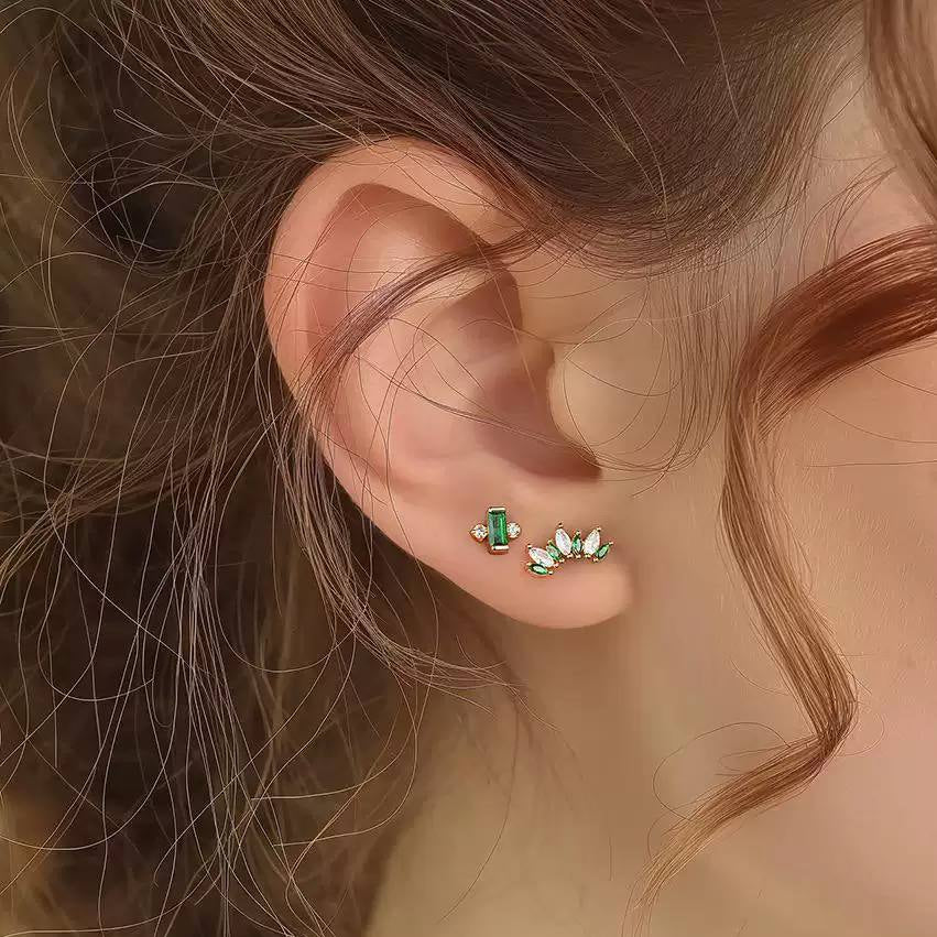 Piercing náušnice Zirconia Baguette Smaragd Ag 925